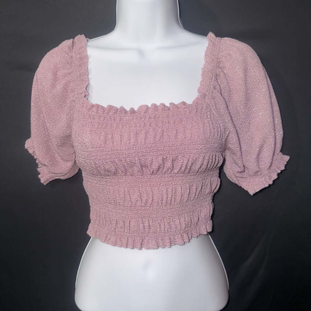 Urban Outfitters Shimmer Smocked Puff Sleeve Crop Top Size S